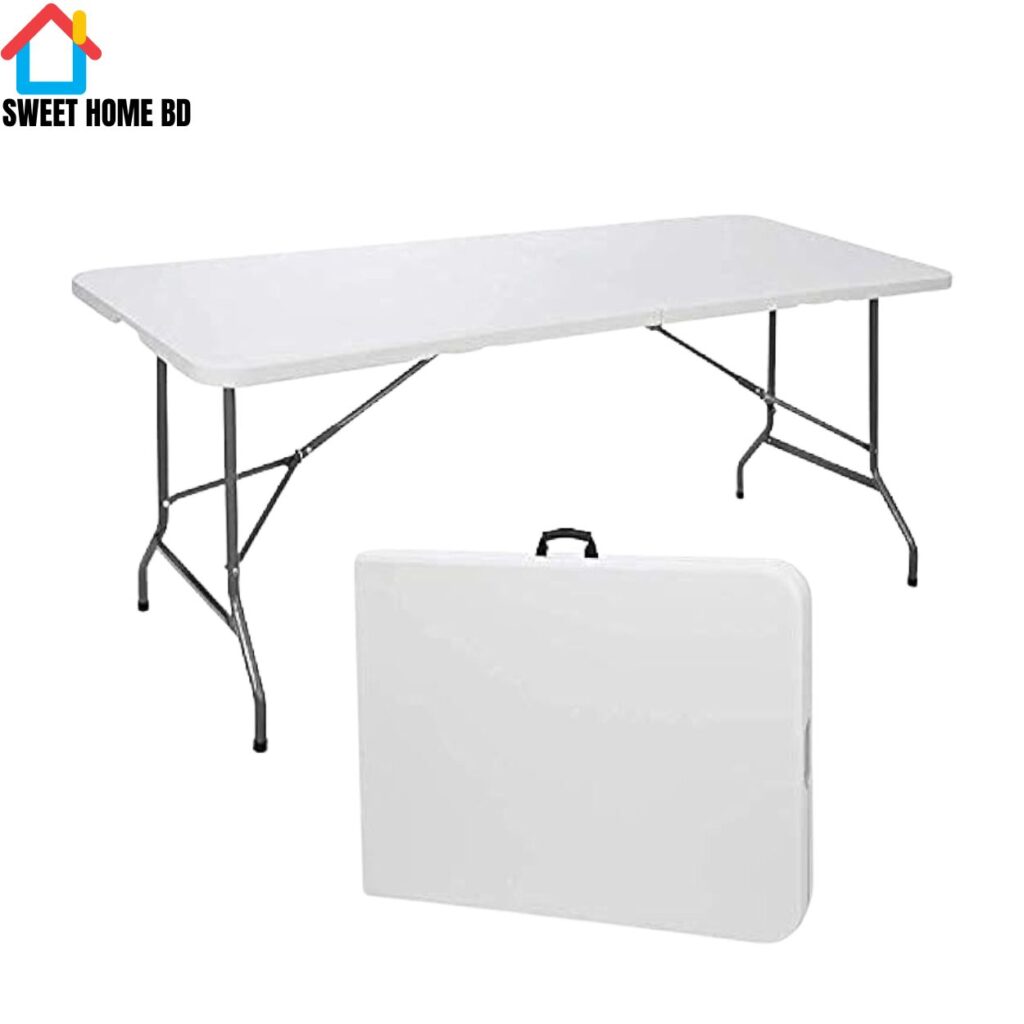 CozyBox Folding Table Indoor Outdoor Heavy Duty Portable Folding Plastic Dining Table w/Handle, Lock for Picnic, Party, Camping - White (4ft, 6ft, 8ft) (6ft)
